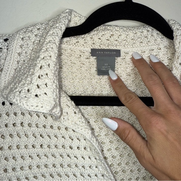 Ann Taylor Ivory Crochet Open-Knit Collared Button Up Cardigan - Picture 3 of 5